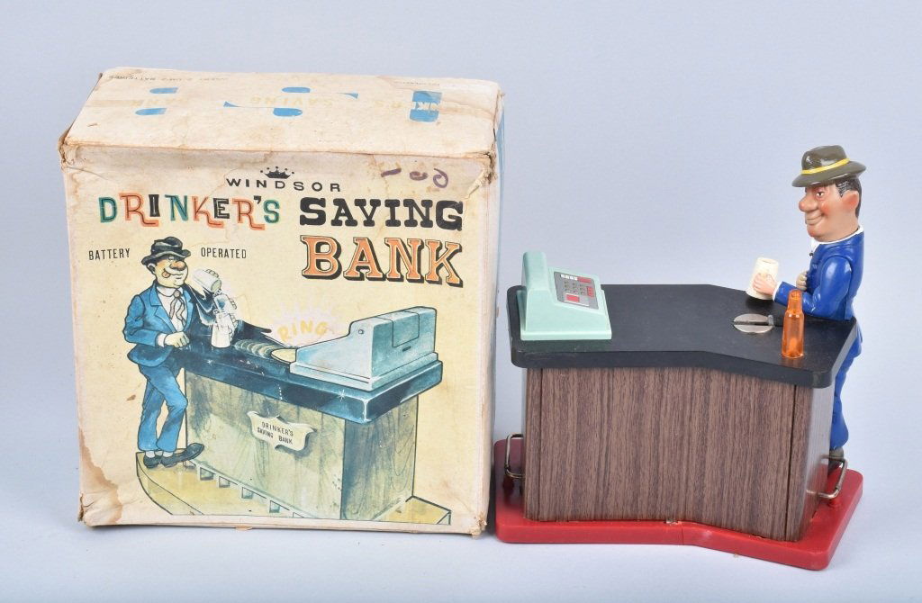 JAPAN Battery Op DRINKERS SAVINGS BANK w/ BOX (1 of 6)