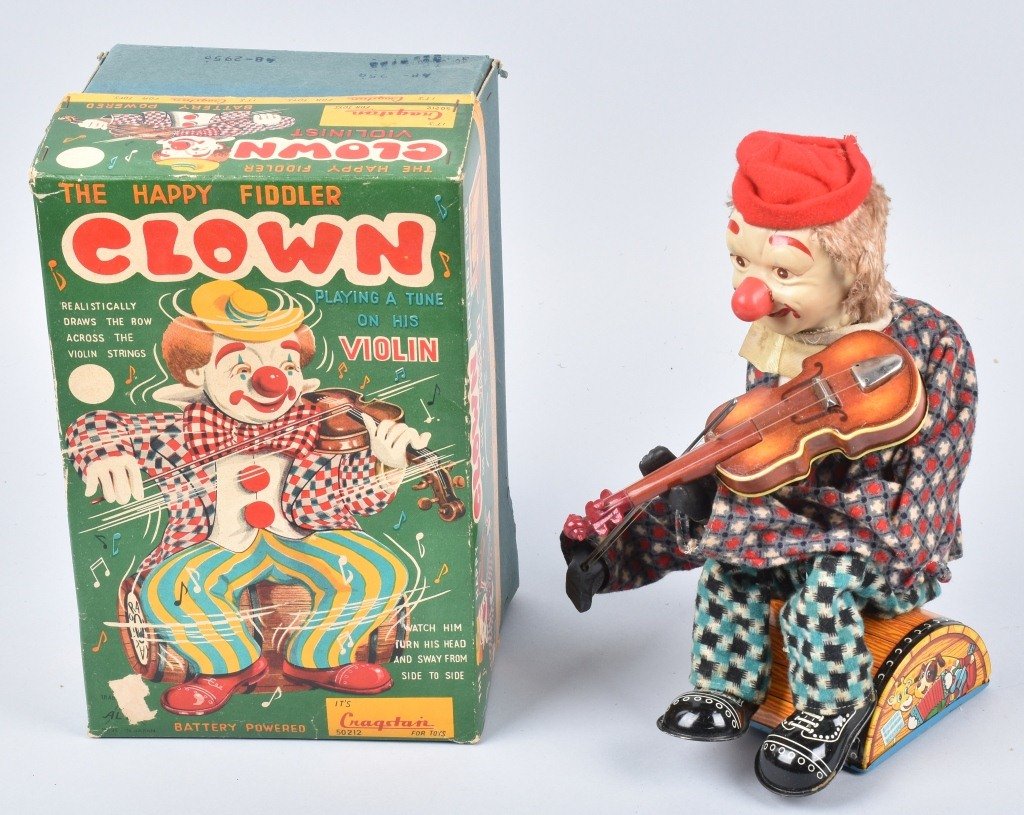 JAPAN Battery Op HAPPY FIDDLER CLOWN w/ BOX (1 of 7)