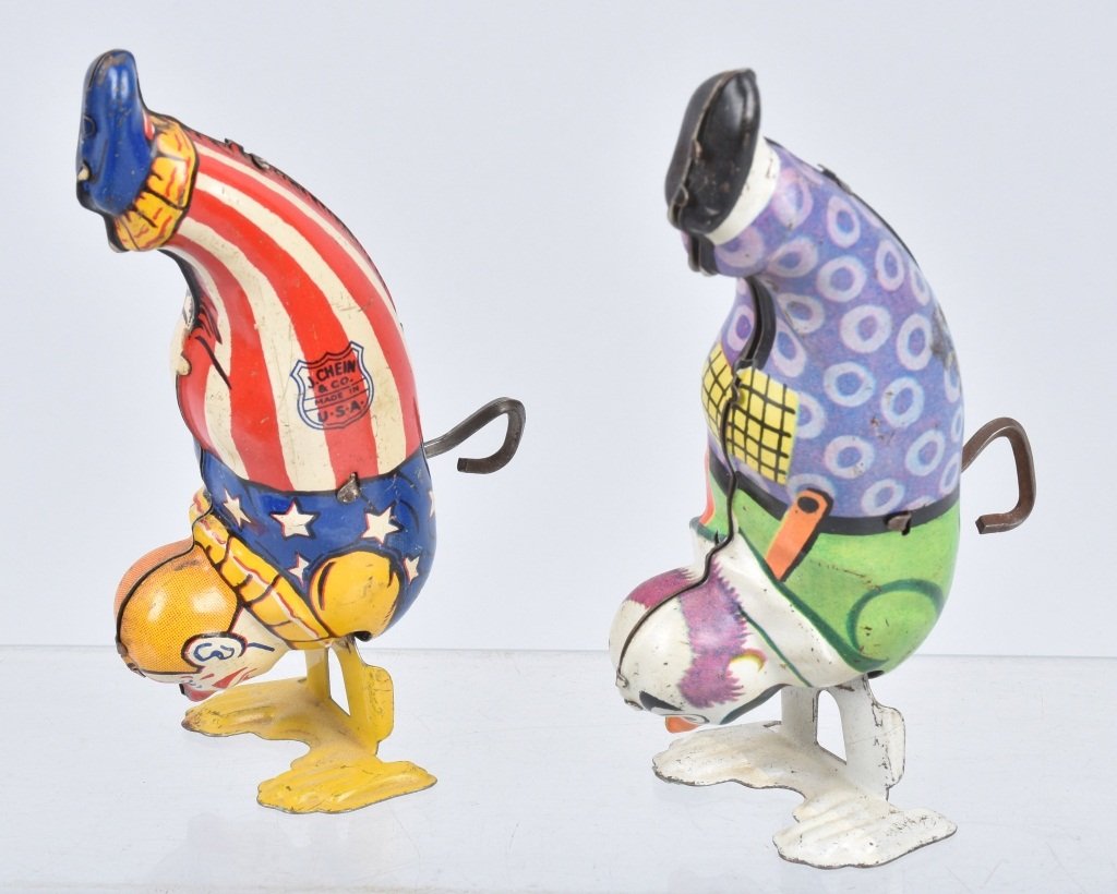 Lot of 2 CHEIN Tin Windup HANDSTAND CLOWNS (1 of 4)