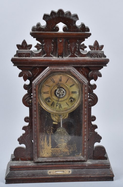 ANTIQUE CARVED OAK KITCHEN CLOCK