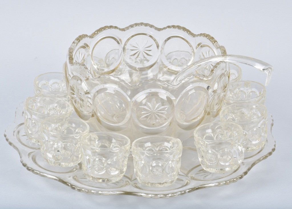 PRESSED GLASS PUNCH BOWL SET (1 of 3)
