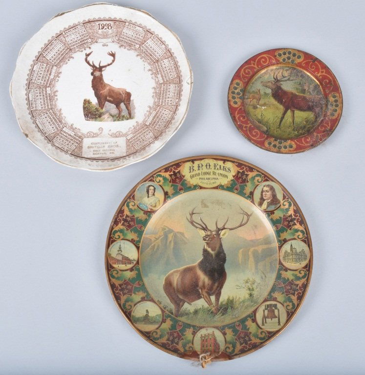 LOT OF 3 ANTIQUE ELK  PLATES (1 of 5)