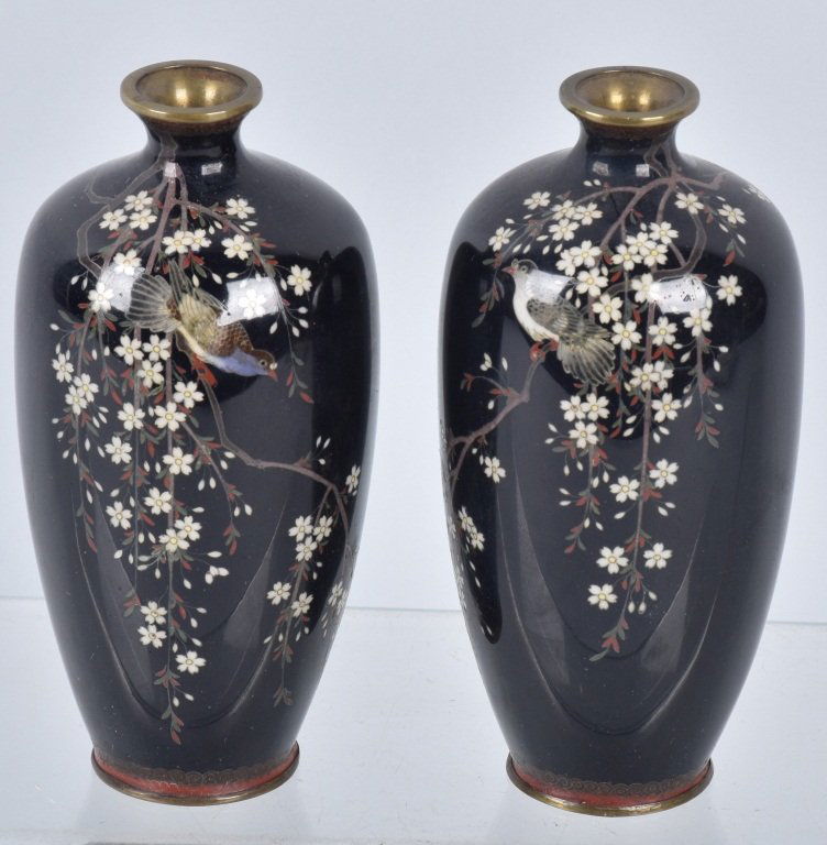 PAIR OF MINIATURE ASIAN ENAMELED METAL VASES (1 of 5)