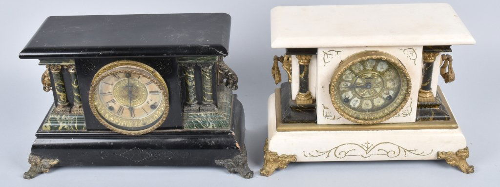LOT OF 2 ANTIQUE ORNATE SHELF CLOCKS (1 of 5)