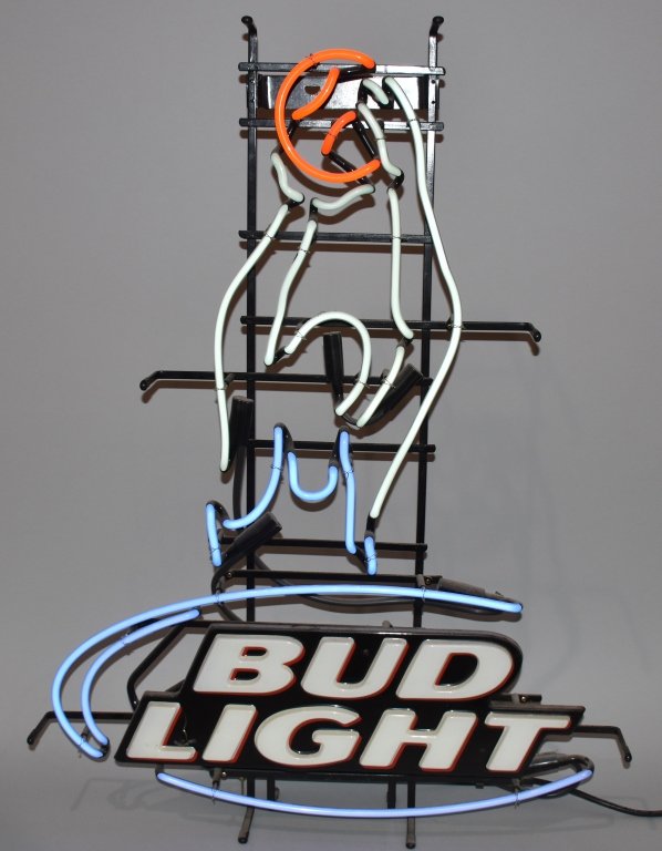 BUD LIGHT BASKETBALL NEON SIGN: Great looking colorful Neon Sign. Works. 38" Excellent