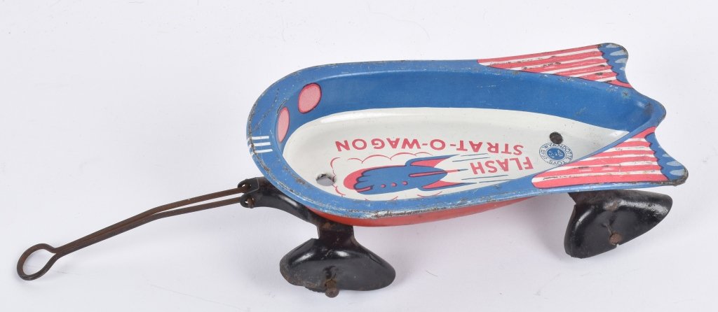 WYANDOTTE FLASH STRATO-WAGON: Great tin wagon with Rocket graphics. 9" Excellent