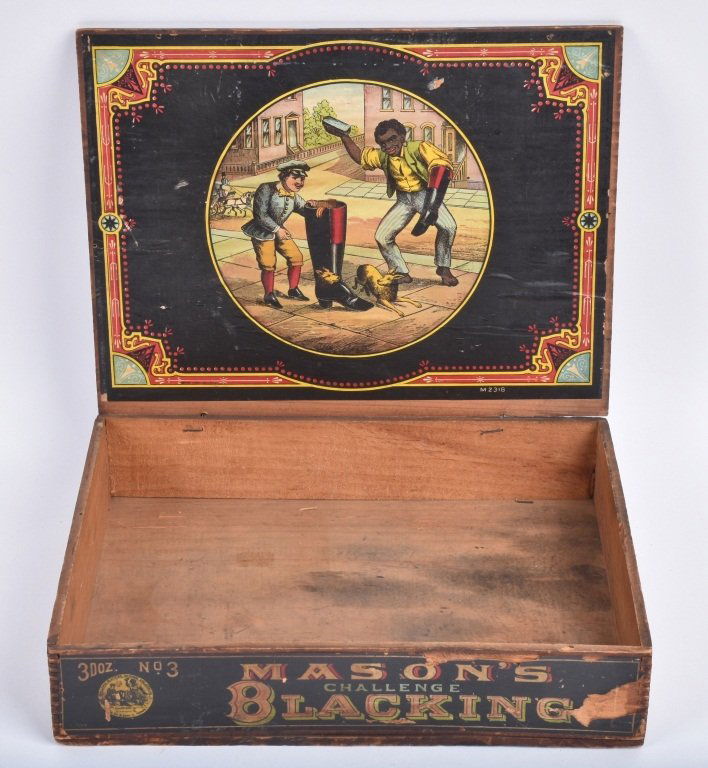 MASON'S BLACKING WOOD BOX w/ BLACK SHOE SHINE BOY (1 of 4)