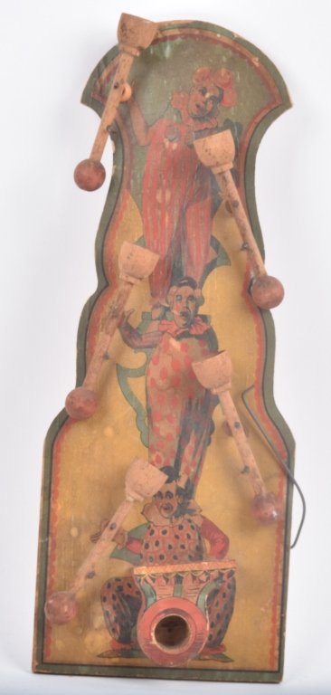 1892 PAPER ON WOOD CLOWNS MARBLE TOY (1 of 6)