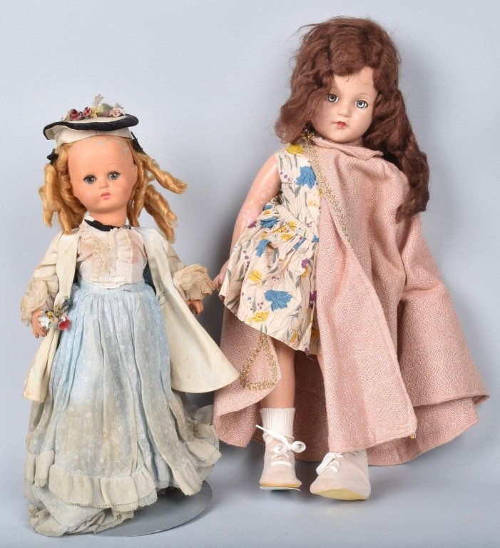 21" EFFANBEE ANNE SHIRLEY DOLL: Comes with a 16" doll marked Purga, Italy. Minor wear, crazing. VG