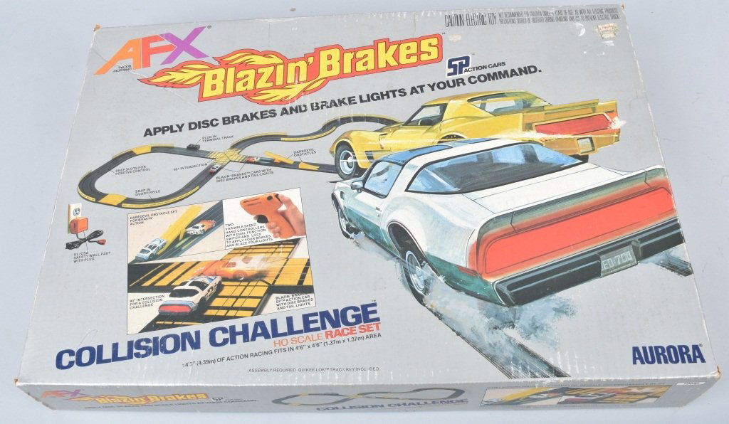 VINTAGE AFX BLAZIN BRAKES RACING SET: Beautiful AFX Blazin Brakes Slot Car set. The set appears to be complete. The box is in very good condition. This is Very Good-Excellent Condition.