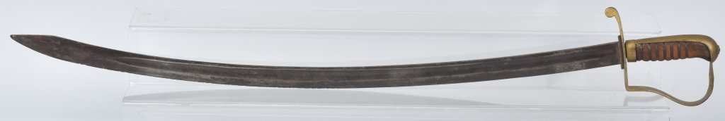 M1818 NATHAN STARR CAVALRY SWORD: 37" overall with a 32" blade, overall wear, marked US over P over LS N. Starr on ricasso, wood grip with no wrap, shows old gold paint on iron hilt. No scabbard. Good