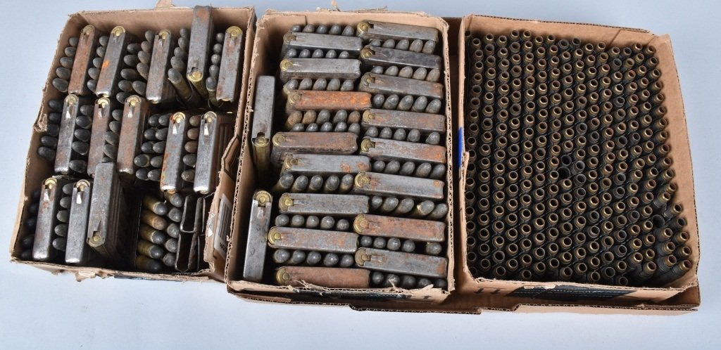 LOT OF AMMUNITION & BLANKS: 280+ 30 Caliber M1 Armor Piercing Black Tip machine Gun Empty Blanks 300+ 11mm 1887 Austrian Manlicher paper patched w/ clips
