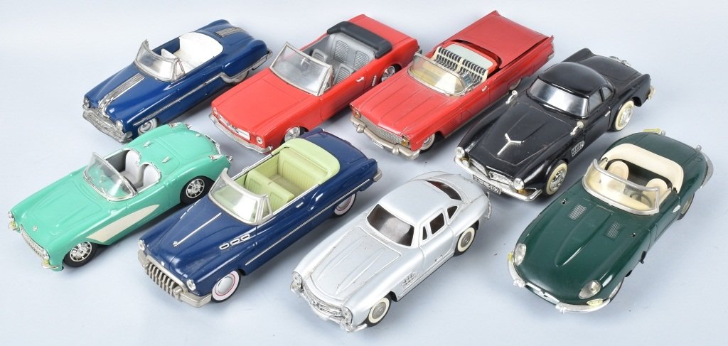 Lot of TIN FRICTION CARS: Includes Corvette, Jaguar, Mercedes, and More.