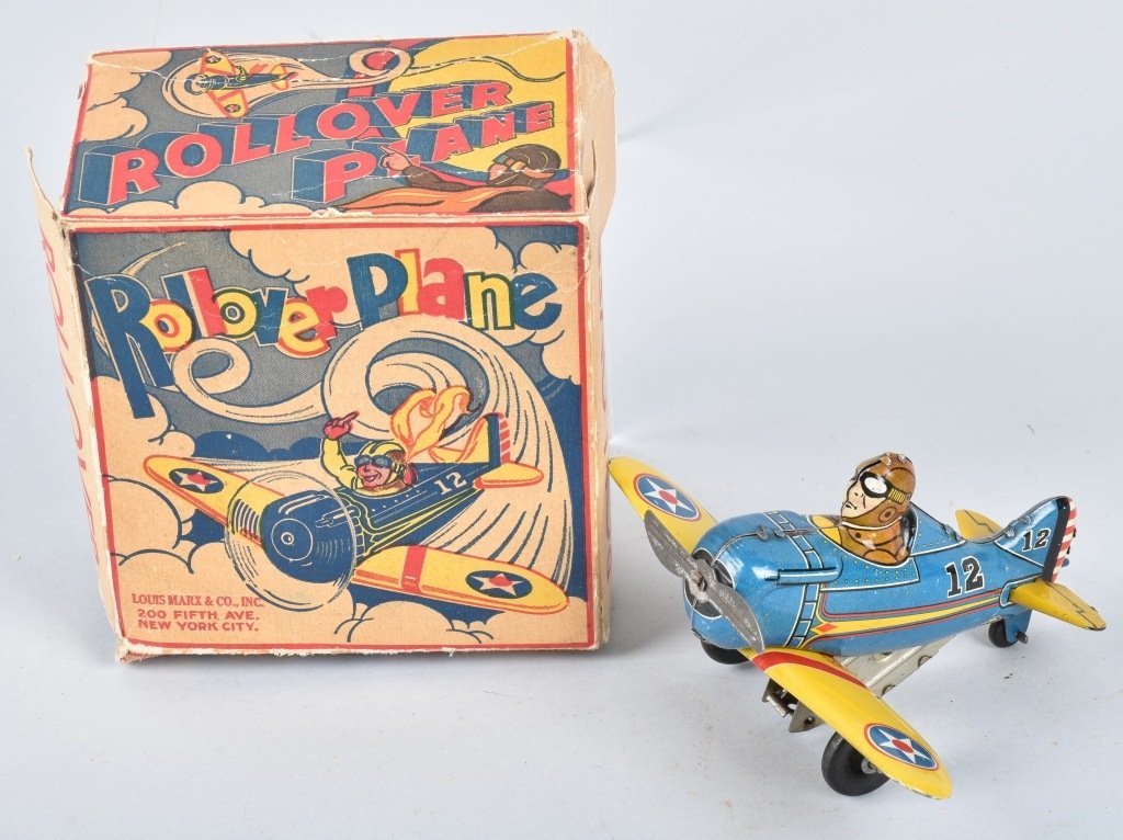 MARX Tin Windup ROLLOVER PLANE w/ BOX (1 of 8)