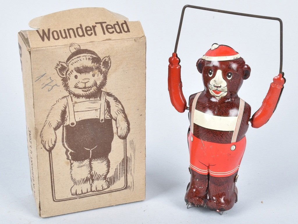 US ZONE GERMANY Tin Windup WOUNDER TEDD w/BOX (1 of 6)