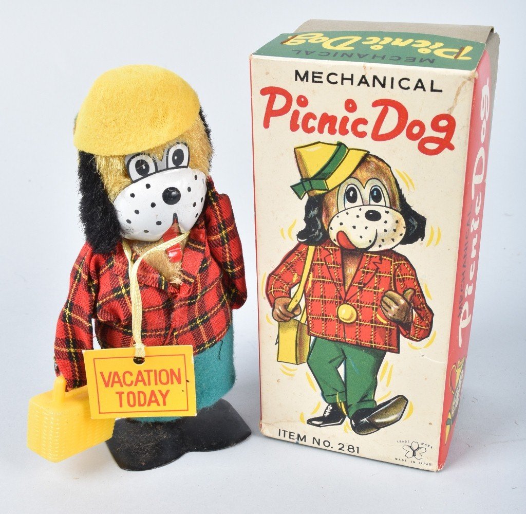 JAPAN Tin Windup PICNIC DOG w/ BOX (1 of 6)