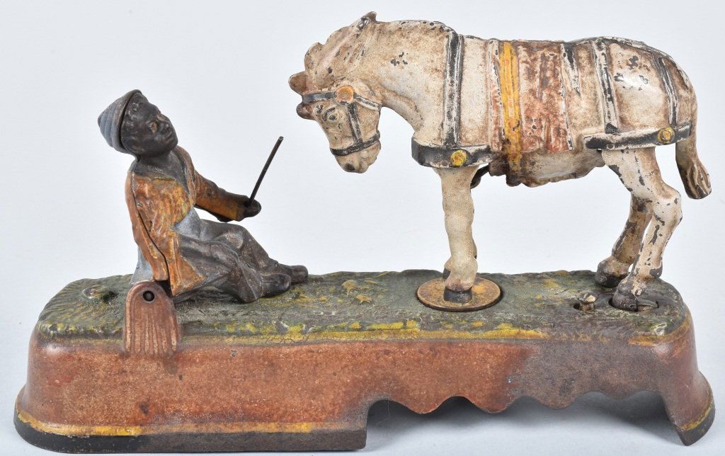 J&E STEVENS SPISE A MULE MECHAINCAL BANK White (1 of 7)