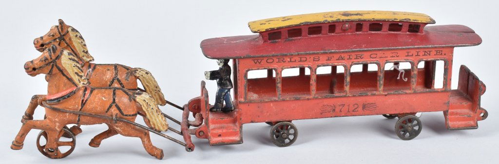 HARRIS CAST IRON HORSE DRAWN WORLDS FAIR TROLLEY (1 of 9)