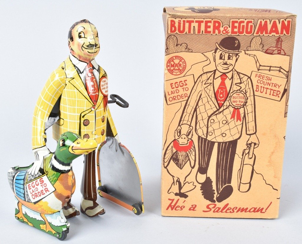 MARX Tin Windup BUTTER & EGG MAN w/ BOX (1 of 7)
