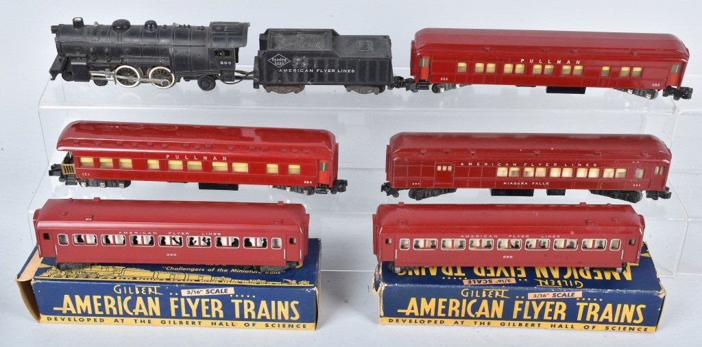 AMERICAN FLYER 303 LOCOMOTIVE, & 5 PULLMAN CARS (1 of 3)