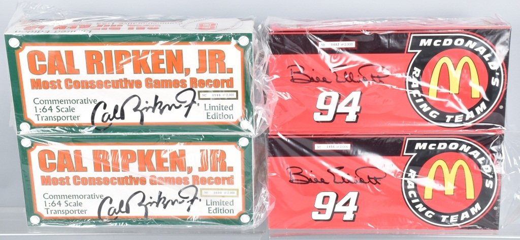 4 WHITE ROSE Limited Edition TRANSPORT TRUCKS MIB: Lot includes 2 Cal Ripkin Jr Trucks and 2 Bill Elliot Trucks. All mint in box. 15"