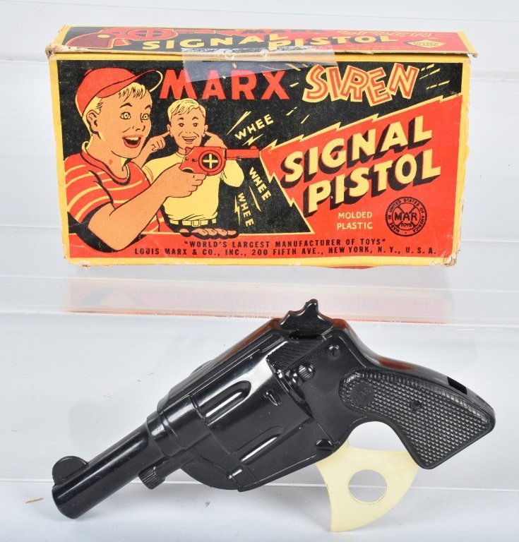 MARX SIREN SIGNAL PISTOL w/BOX: Original plastic gun. Not working. With original box. Excellent