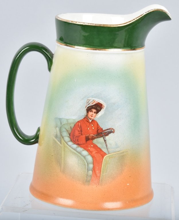 Early PITCHER w/ LADY DRIVING OPEN CAR (1 of 6)
