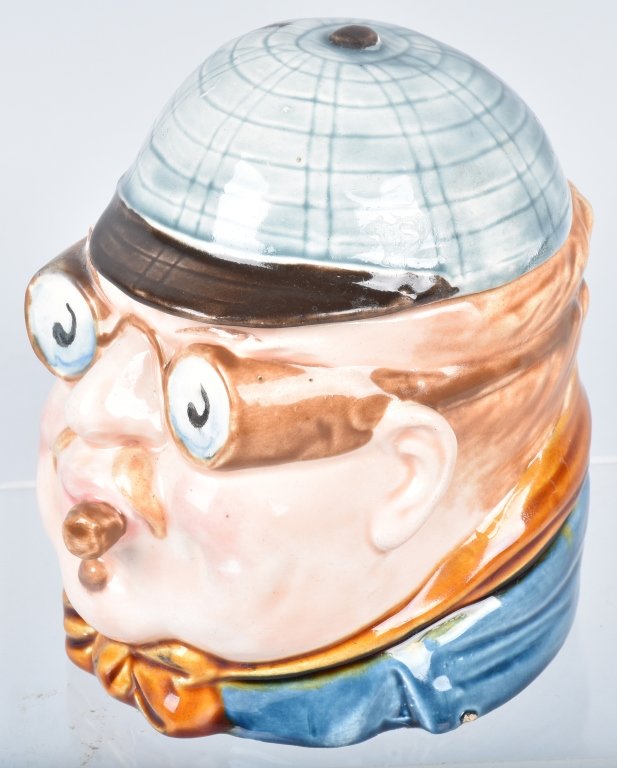 MAJOLICA RACECAR DRIVER TOBACCO JAR (1 of 6)