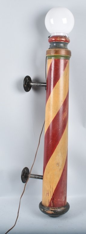 19th Cen. TURNED WOOD & PAINTED BARBER POLE (1 of 8)