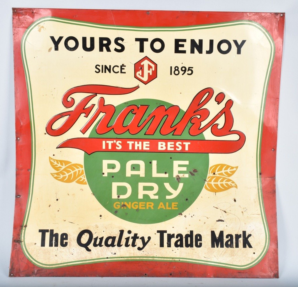 Vintage FRANK'S PALE DRY GINGER ALE TIN SIGN (1 of 5)