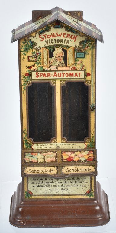 Early Tin Litho STOLLWERCK CANDY VENDING BANK (1 of 9)