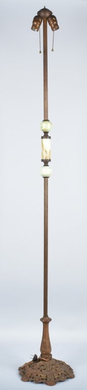 CAST METAL FLOOR LAMP w/ VASELINE GLASS ACCENTS (1 of 4)