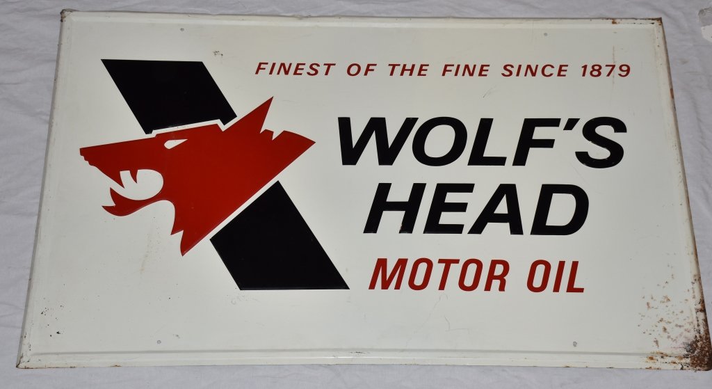 60"x36" WOLF'S HEAD MOTOR OIL TIN SIGN (1 of 2)