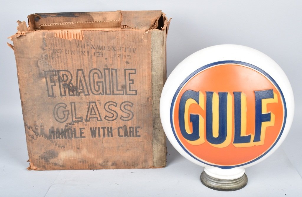 EMBOSSED GULF GAS GLOBE NOS w/ BOX RARE!!! (1 of 5)