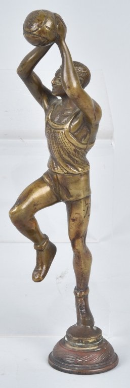 BASKETBALL PLAYER, BRASS, RADIATOR CAP MASCOT: Measures 8" high and is made of heavy cast brass. Great details. Excellent