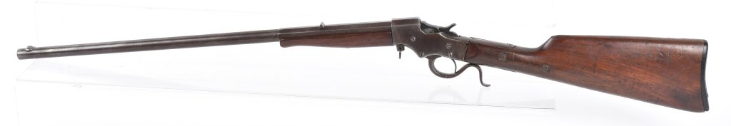 J. STEVENS .22 LEVER ACTION RIFLE: SN J1147, 21" octagon and round barrel with fair bore, take down model, smooth metal, action works well, very old repair to butt stock. Good-Very Good *