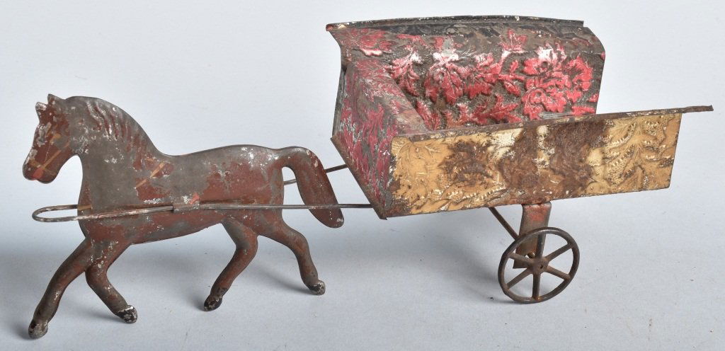 GEORGE BROWN Painted Tin EMBOSSED HORSE WAGON (1 of 5)