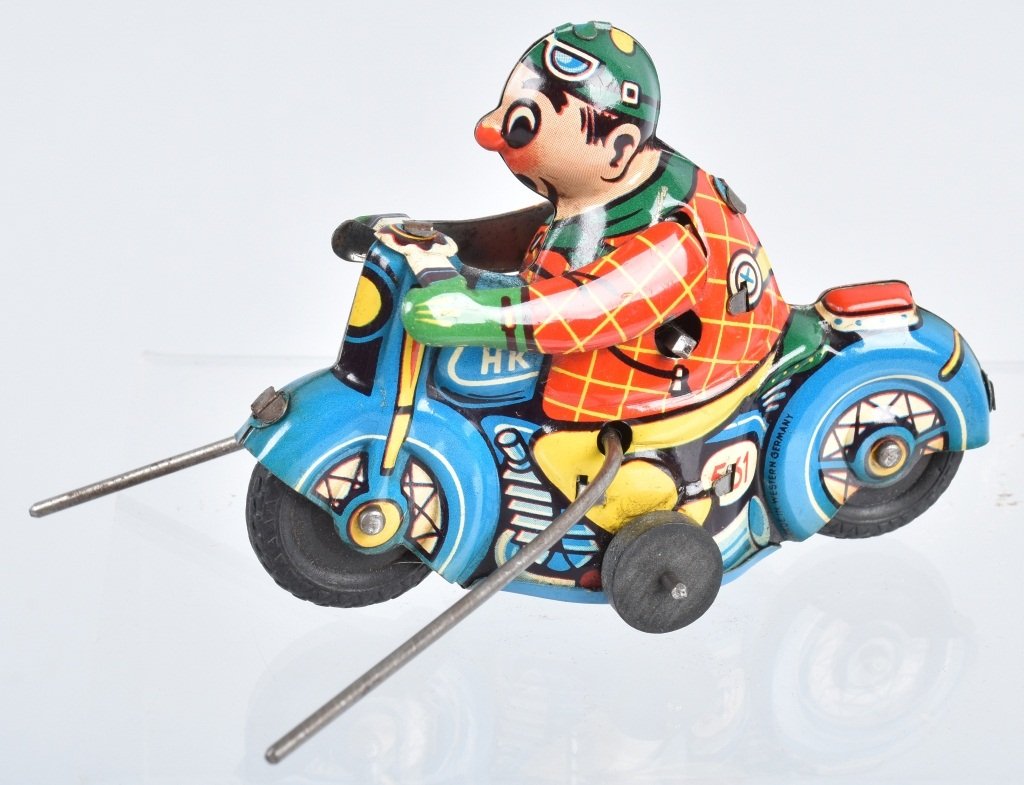 WESTERN GERMANY Tin Windup ROLLOVER MOTORCYCLE (1 of 4)