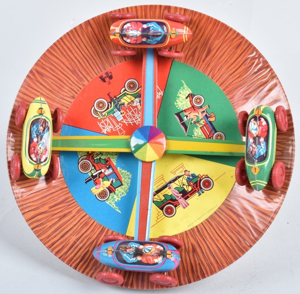 WESTERN GERMANY Tin Windup CAR GO ROUND (1 of 4)
