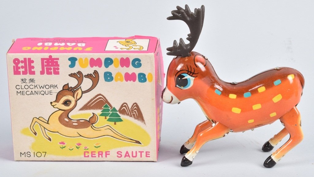 RED CHINA Tin Windup BAMBI DEER w/BOX (1 of 3)