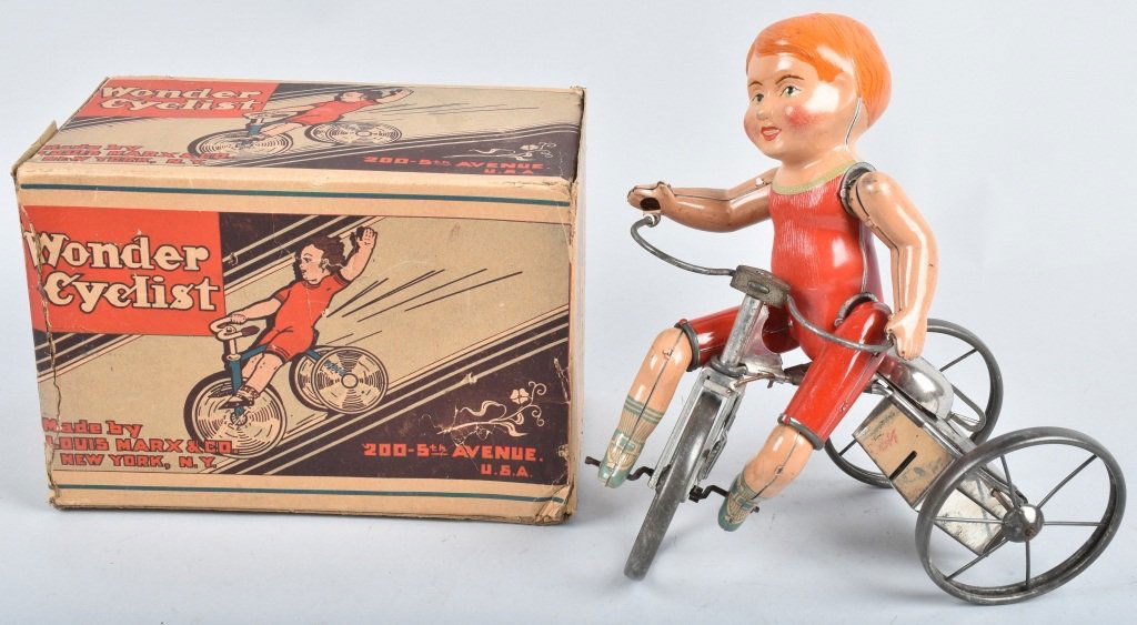 MARX Tin Windup WONDER CYCLIST w/ BOX (1 of 7)