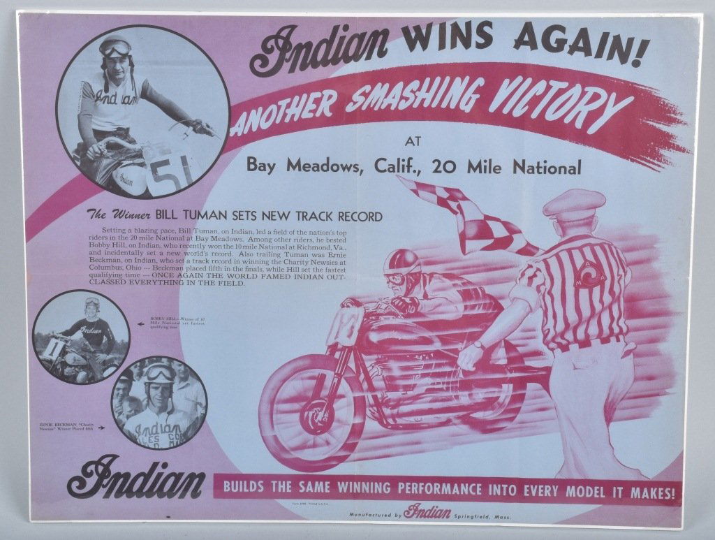 INDIAN MOTORCYCLE RACING POSTER, VINTAGE (1 of 4)