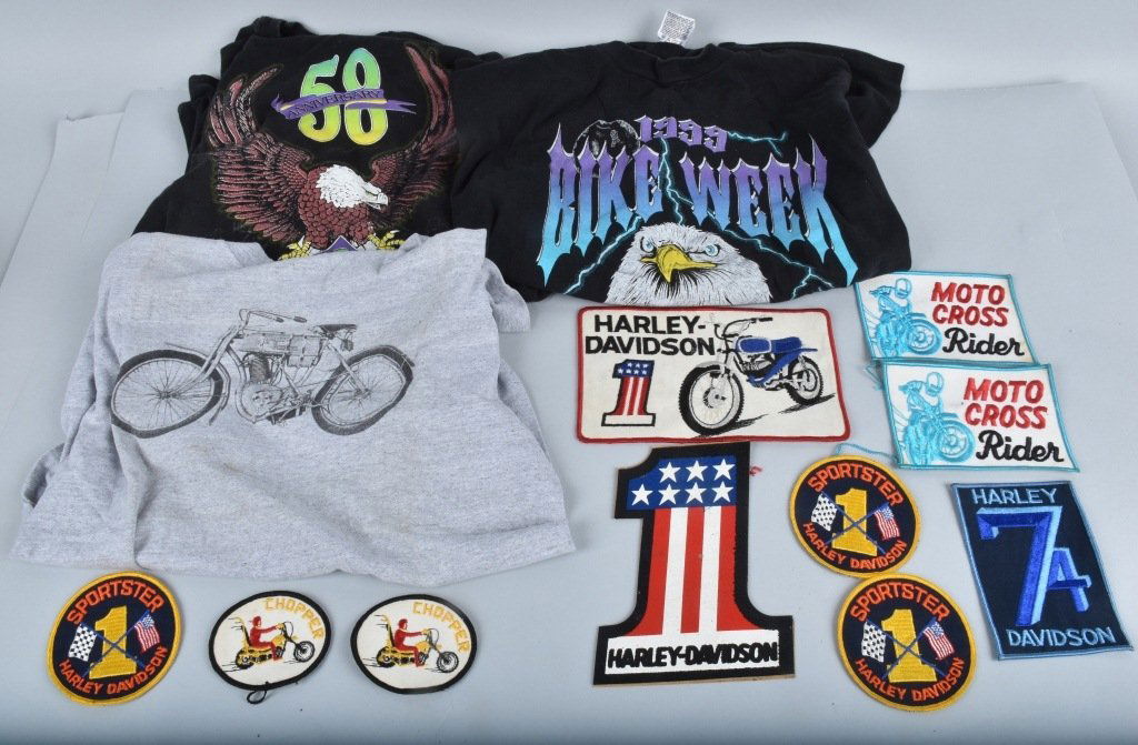 LOT OF HARLEY DAVIDSON PATCHES & SHIRTS, VINTAGE (1 of 7)