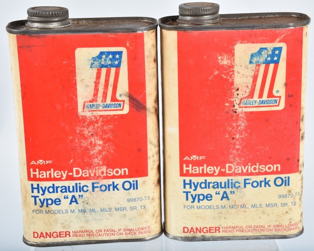 2-HARLEY DAVIDSON TYPE A, FORK OIL CANS: Lot of 2 pint cans. Good
