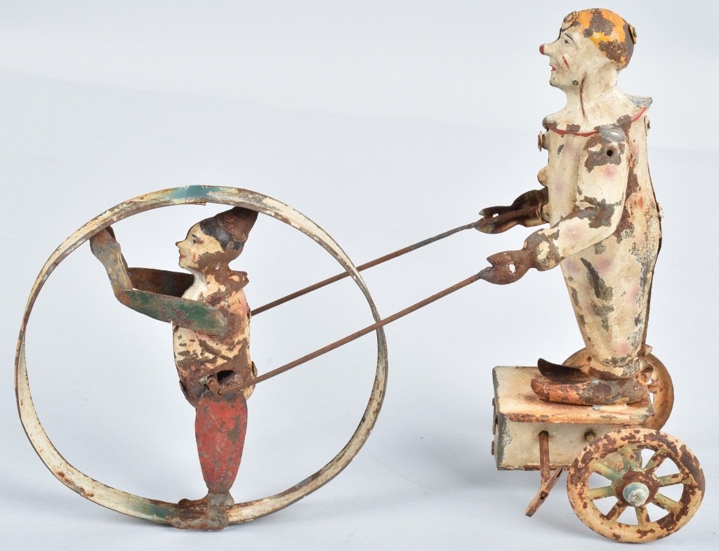 GUNTHERMAN Painted Tin Windup 2 clowns w/ HOOP (1 of 4)