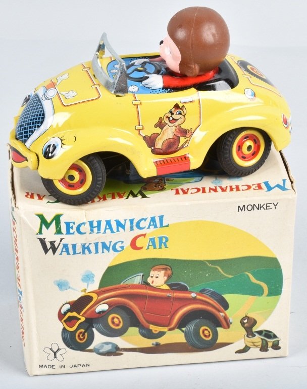 JAPAN Tin Windup WALKING CAR w/ BOX (1 of 4)