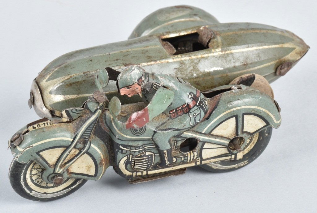GUNTHERMAN Tin Windup MOTORCYCLE w/ SIDECAR (1 of 4)