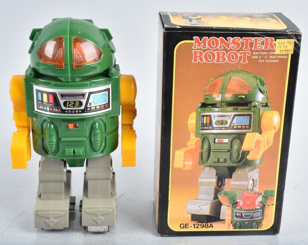 BATTERY OPERATED MONSTER ROBOT w/BOX: New Old Stock in the box. 9" Near Mint