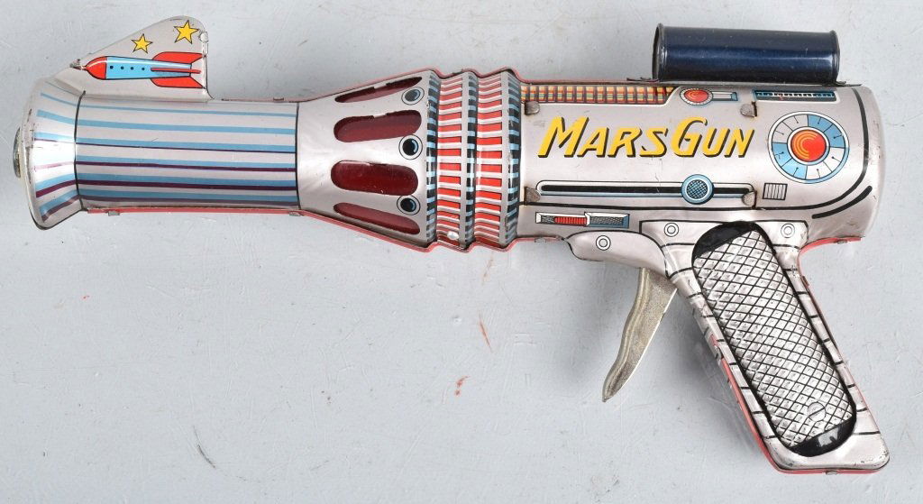 JAPAN Tin MARS SPACE GUN: All original with great colors. Works. 9" Excellent