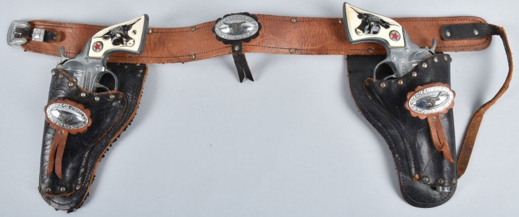 2- HUBLEY WESTERN CAP GUNS w/ LEATHER HOLSTER (1 of 3)